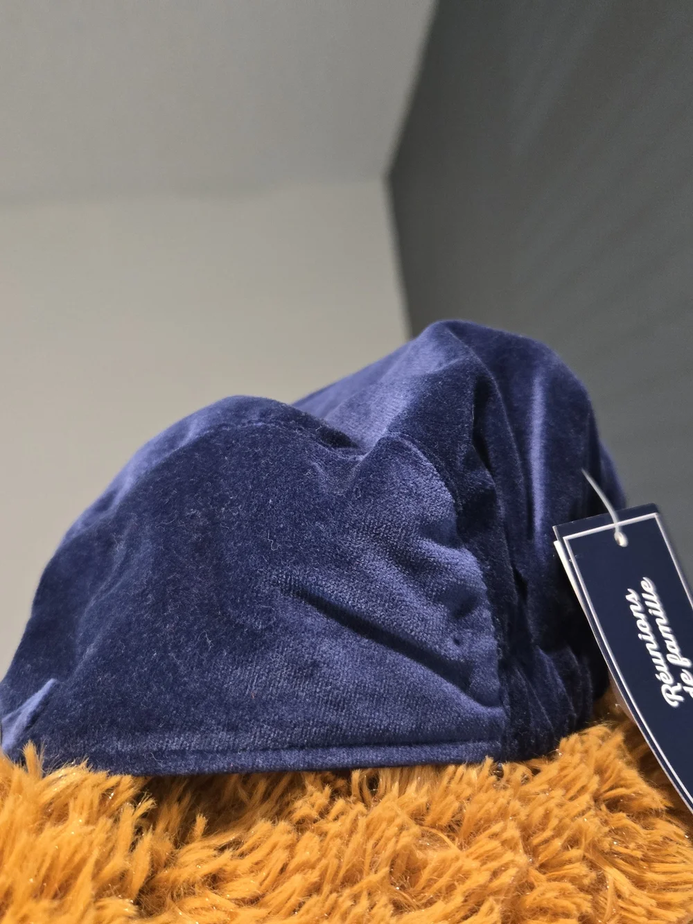 Navy Velvet Toddler Flat Cap - Navy & Caramel
